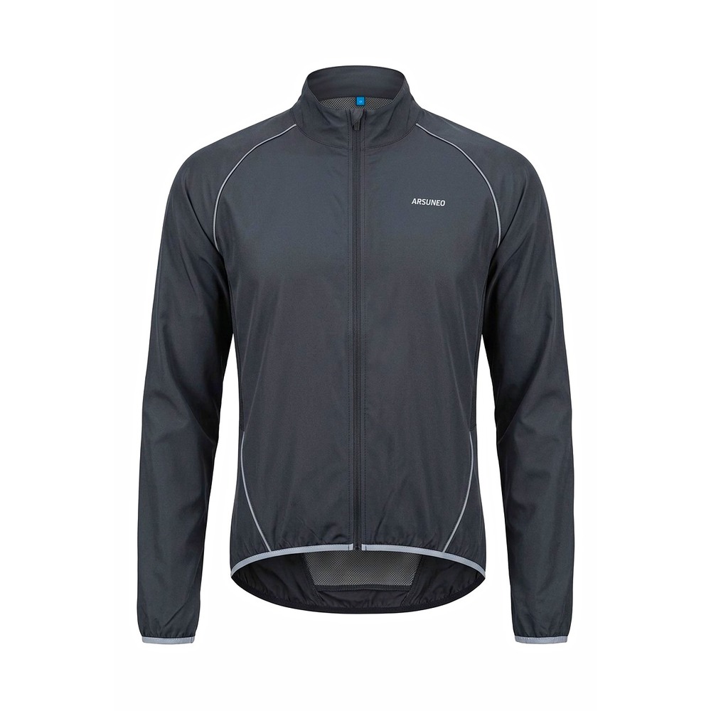 ARSUXEO Men's Black Full Zip Cycling Jacket L Long Sleeve Stand-Up Collar